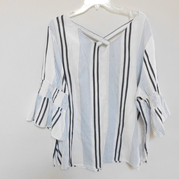 Lane Bryant Striped Ruffle Sleeve Blouse 22/24 - Picture 2 of 3